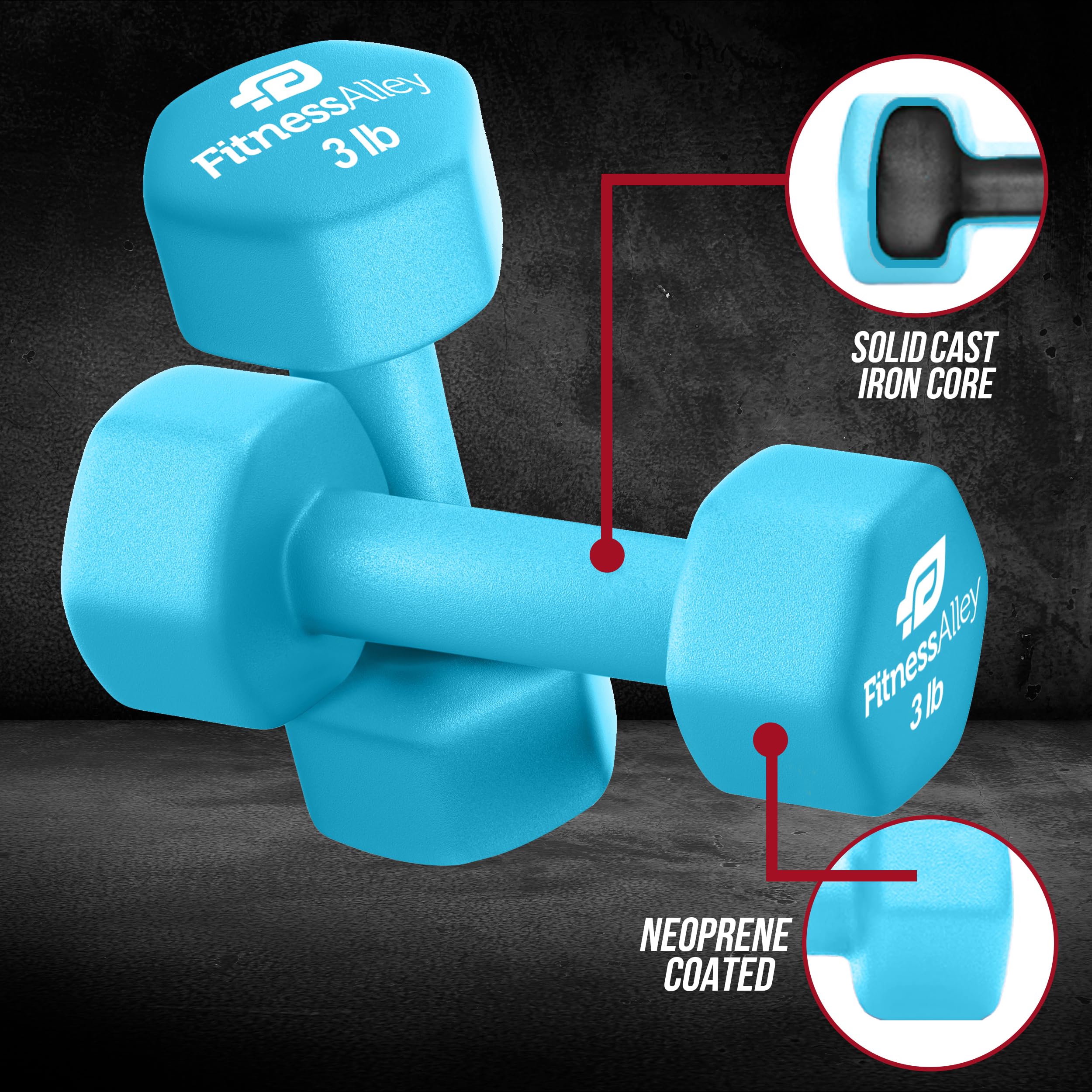 Fitness Alley Neoprene Coated 3lb Workout Dumbbells set of 2